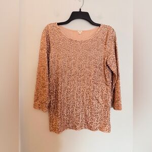 J. Crew Rose Gold 3/4 Sleeve Sequin Top - Size Medium
